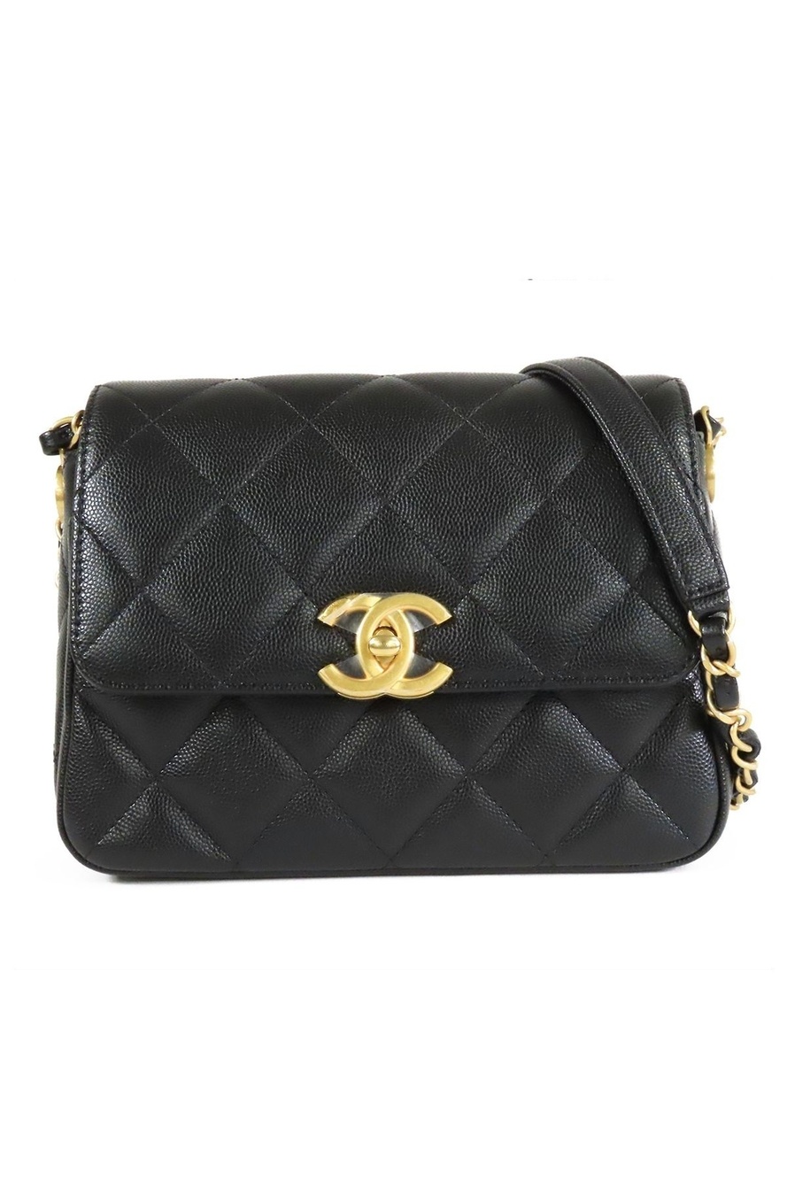 Chanel Mini Flap Black Gold Caviar Leather Quilted Chain Shoulder Bag